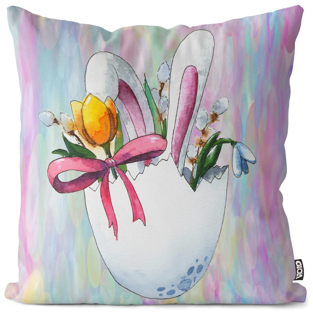 VOID Osterüberraschung Hase Blumen 50x50 Kissenhülle Polyester Zierkissen Couchkissen Ostern Osterde