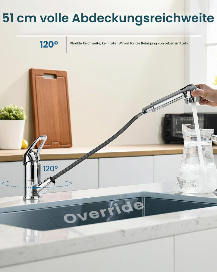 APPASO Wasserhahn Küche, Hochdruck Küchenarmatur Ausziehbar, Mischbatterie für Küche 360° Drehbar, S