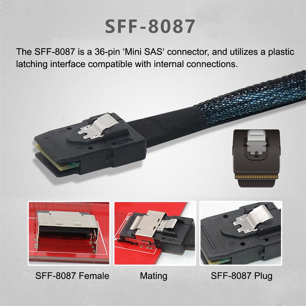 NFHK Internes Mini-SAS-Verlängerungskabel SFF-8087-Stecker auf externe SFF-8088-Buchse, 50 cm, 12 Gb