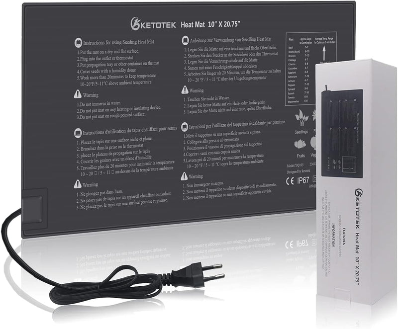 KETOTEK Sämling Heizmatte Pflanzen Anzucht Pflanzenheizmatten Samen Wärmematte Wasserdicht 230V 220V