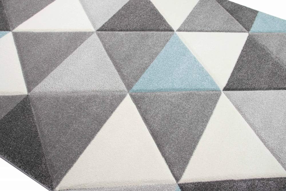 CARPETIA Teppich Wohnzimmerteppich Dreieck blau grau Creme Grösse 80x150 cm