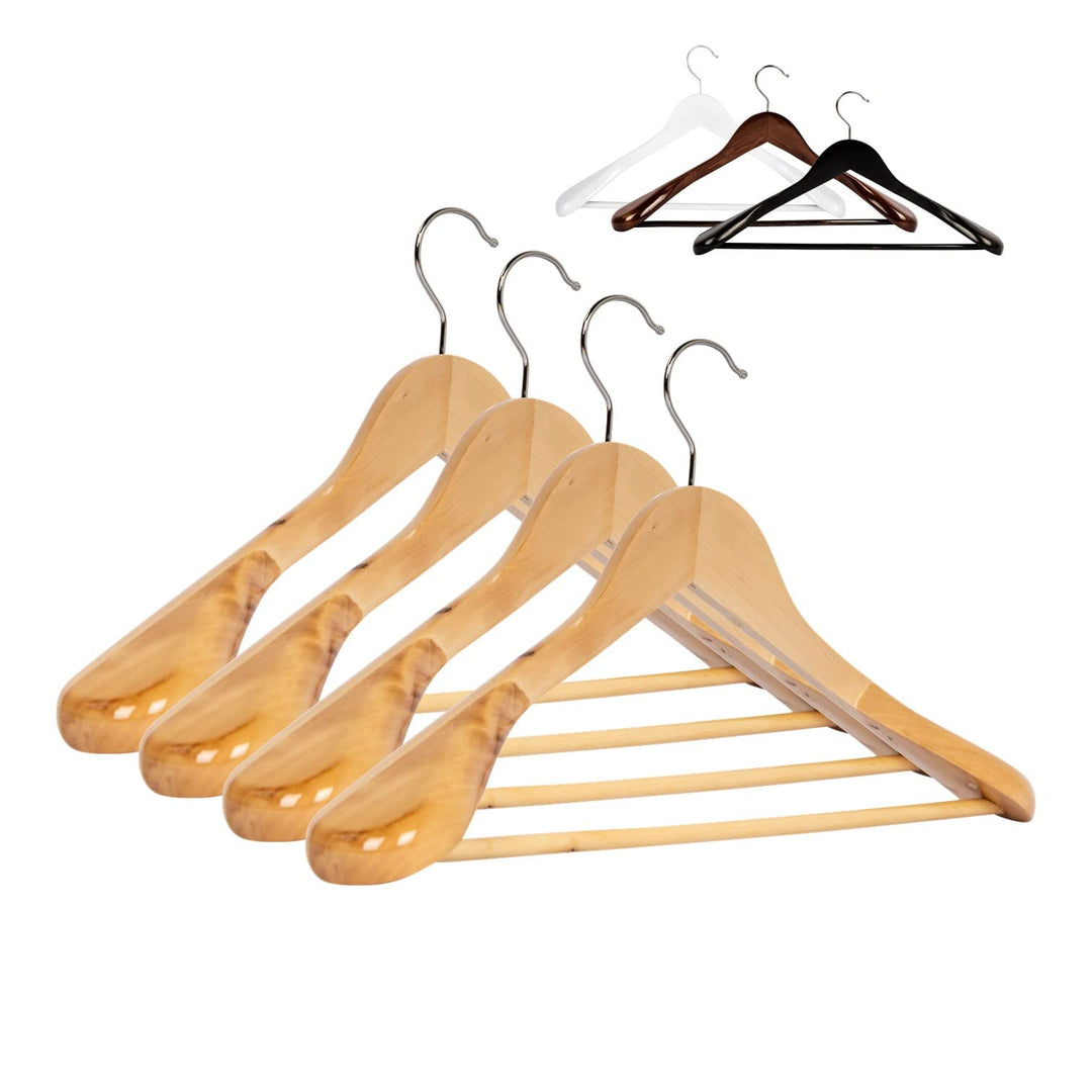 5 x Anzugbügel Jackenbügel Kleiderbügel Holz Natur | Sakkobügel | 44,5 cm | 360° drehbarer Haken | e