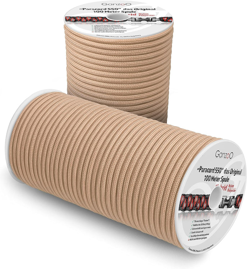 Ganzoo Paracord 550 Seil Hellbraun-Beige/Typ Hybrid für Armband, Leine, Halsband, Nylon/Polyester Hy