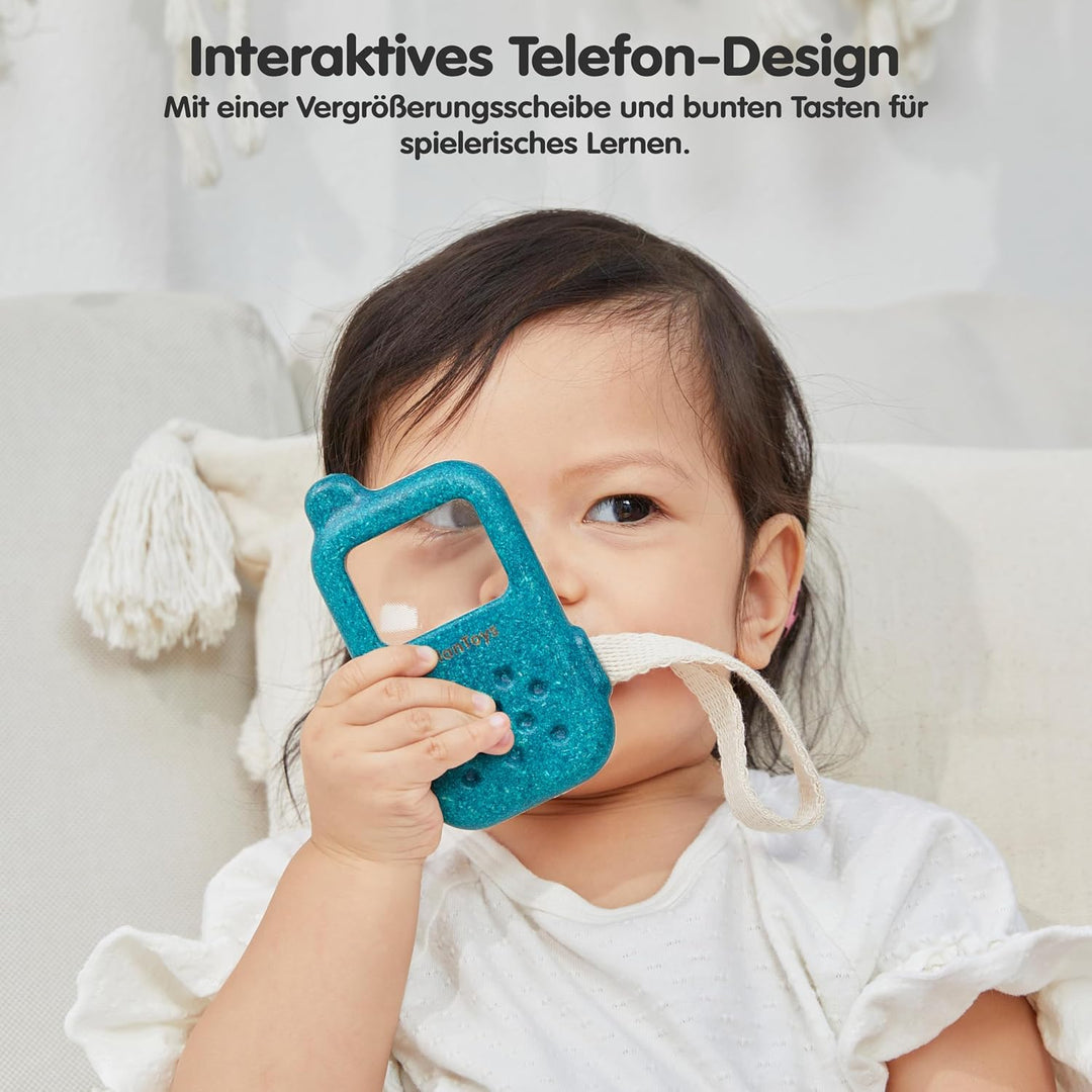 PlanToys Mein erstes Handy - Kinder Handy aus Holz - Kindertelefon mit Lupenbildschirm - mit Handsch