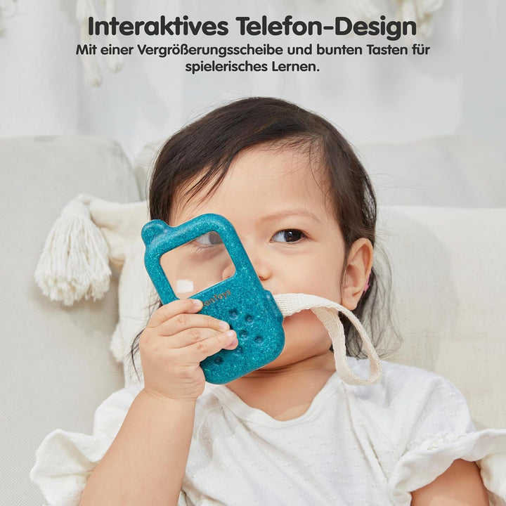 PlanToys Mein erstes Handy - Kinder Handy aus Holz - Kindertelefon mit Lupenbildschirm - mit Handsch