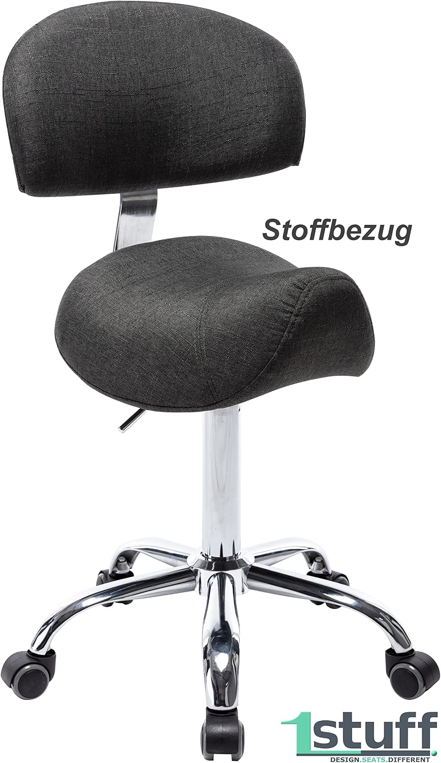 Sattelhocker MULY BIGBACK Lehne, Sitzhöhe bis ca. 74cm, Stoff-Grau | 1stuff-Markenqualität, Sattelst