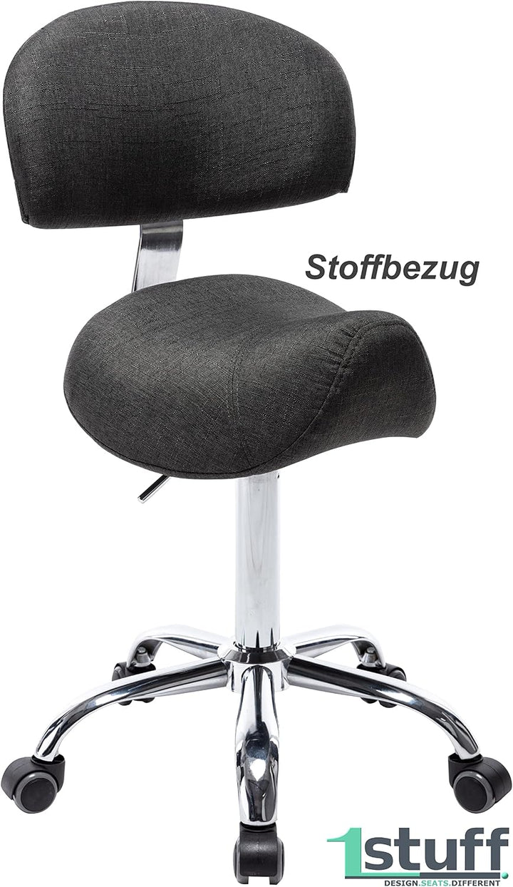 Sattelhocker MULY BIGBACK Lehne, Sitzhöhe bis ca. 74cm, Stoff-Grau | 1stuff-Markenqualität, Sattelst