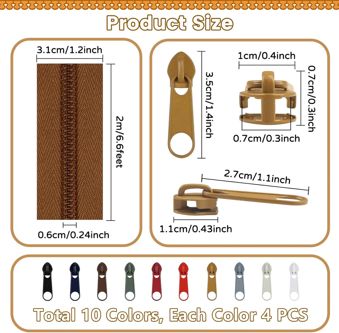 DOITEM Endlos Reissverschluss Set mit Zipper 5mm 20 Meter Inklusive 40 Metall Schieber für Kleidung