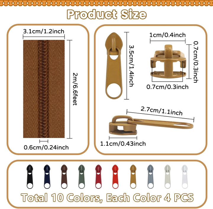 DOITEM Endlos Reissverschluss Set mit Zipper 5mm 20 Meter Inklusive 40 Metall Schieber für Kleidung