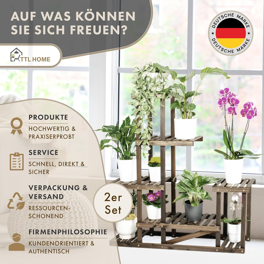 TTL HOME Pflanzenregal SKYLINE 2erSet - 96 x 97 x 25 cm Natur Holz braun Pflanzentreppe Blumenbank 9