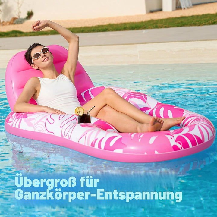 SLOOSH Wasser Pool Luftmatratze für Erwachsene, Aufblasbare Pool-Flösse mit Getränkehaltern und Fuss