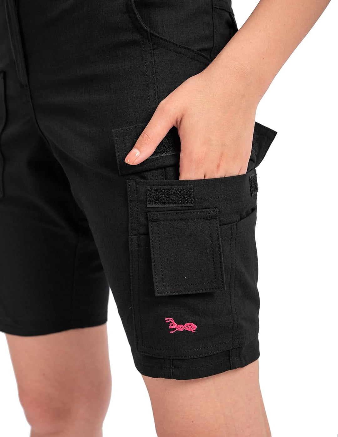 strongAnt Damen Arbeitsshorts Stretch Kurze Arbeitshose mit Cargo Taschen für Frauen Outdoor 30 Schw