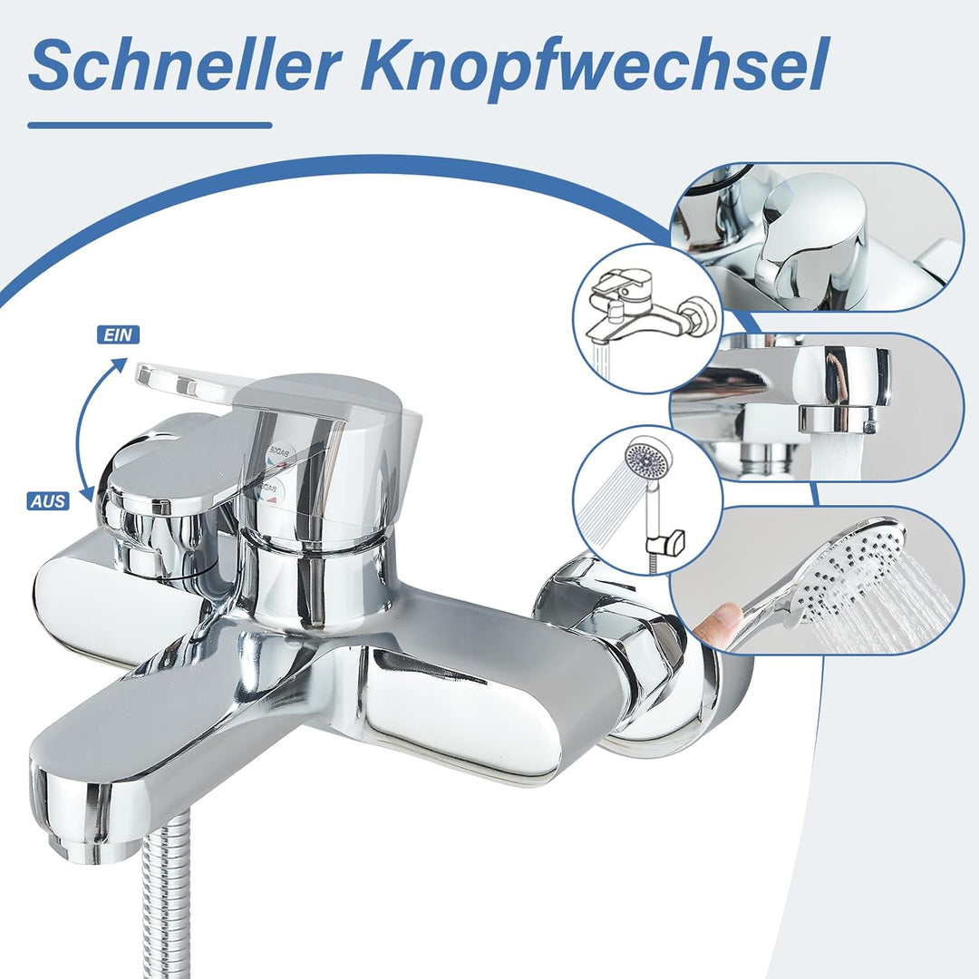 Badewannenarmatur mit Handbrause Mischbatterie Badewanne Wannenarmatur mit Brause Duschkopf 3 Funkti