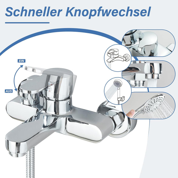 Badewannenarmatur mit Handbrause Mischbatterie Badewanne Wannenarmatur mit Brause Duschkopf 3 Funkti
