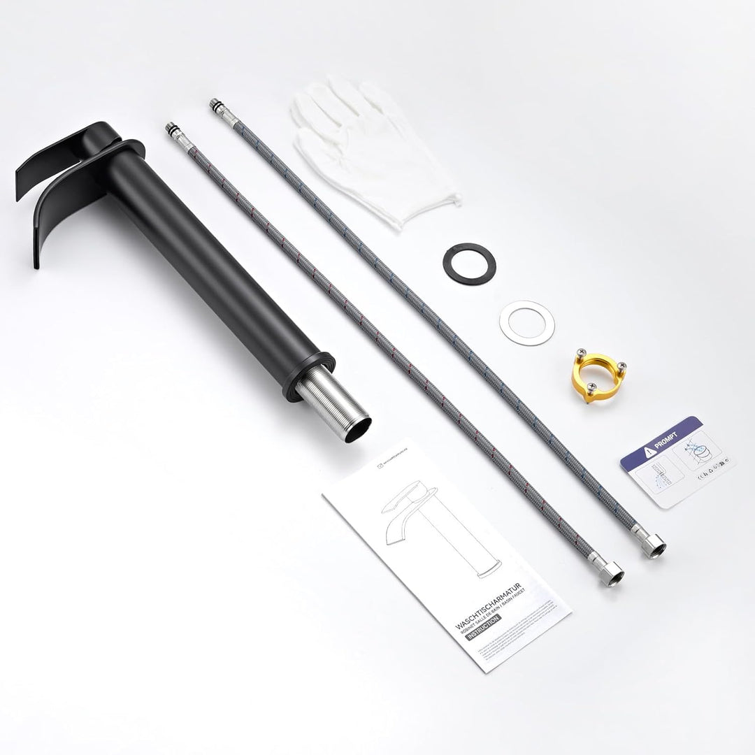 CECIPA Wasserhahn Bad Schwarz, Edelstahl Waschtischarmatur mit Auslauf Höhe 245 mm, Einhandmischer A