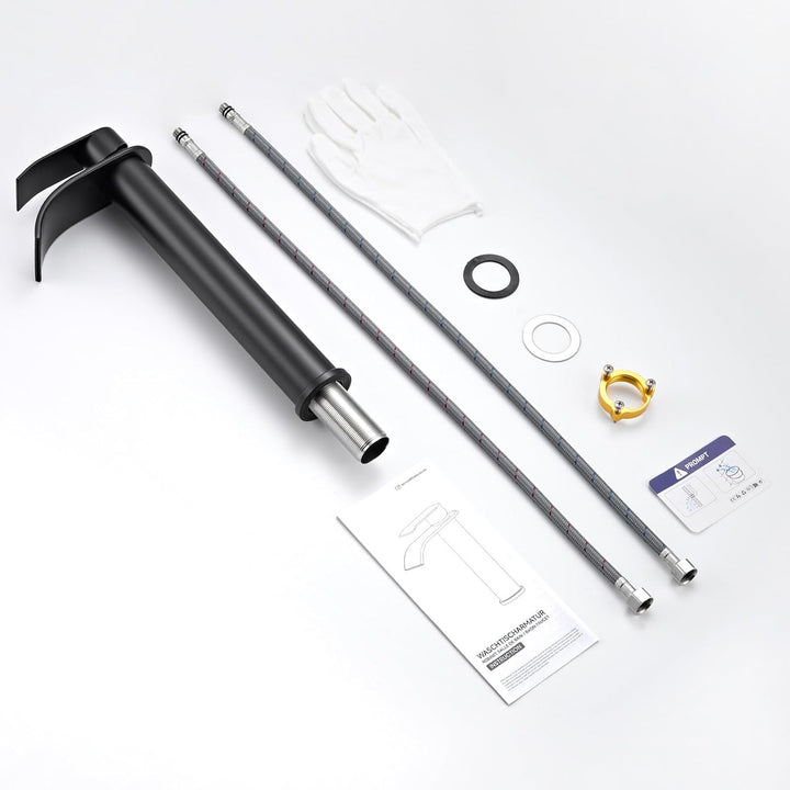 CECIPA Wasserhahn Bad Schwarz, Edelstahl Waschtischarmatur mit Auslauf Höhe 245 mm, Einhandmischer A