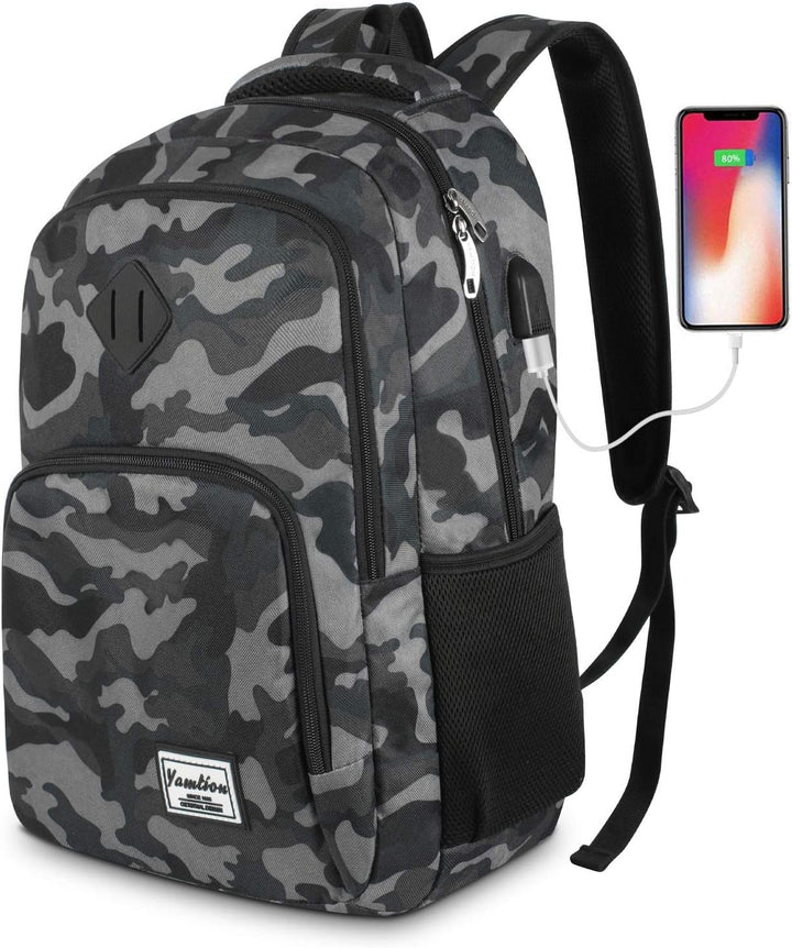 YAMTION Rucksack Jungs,Schule Rucksack Laptop Rucksack mit USB-Ladeanschluss für Herren Studenten 15