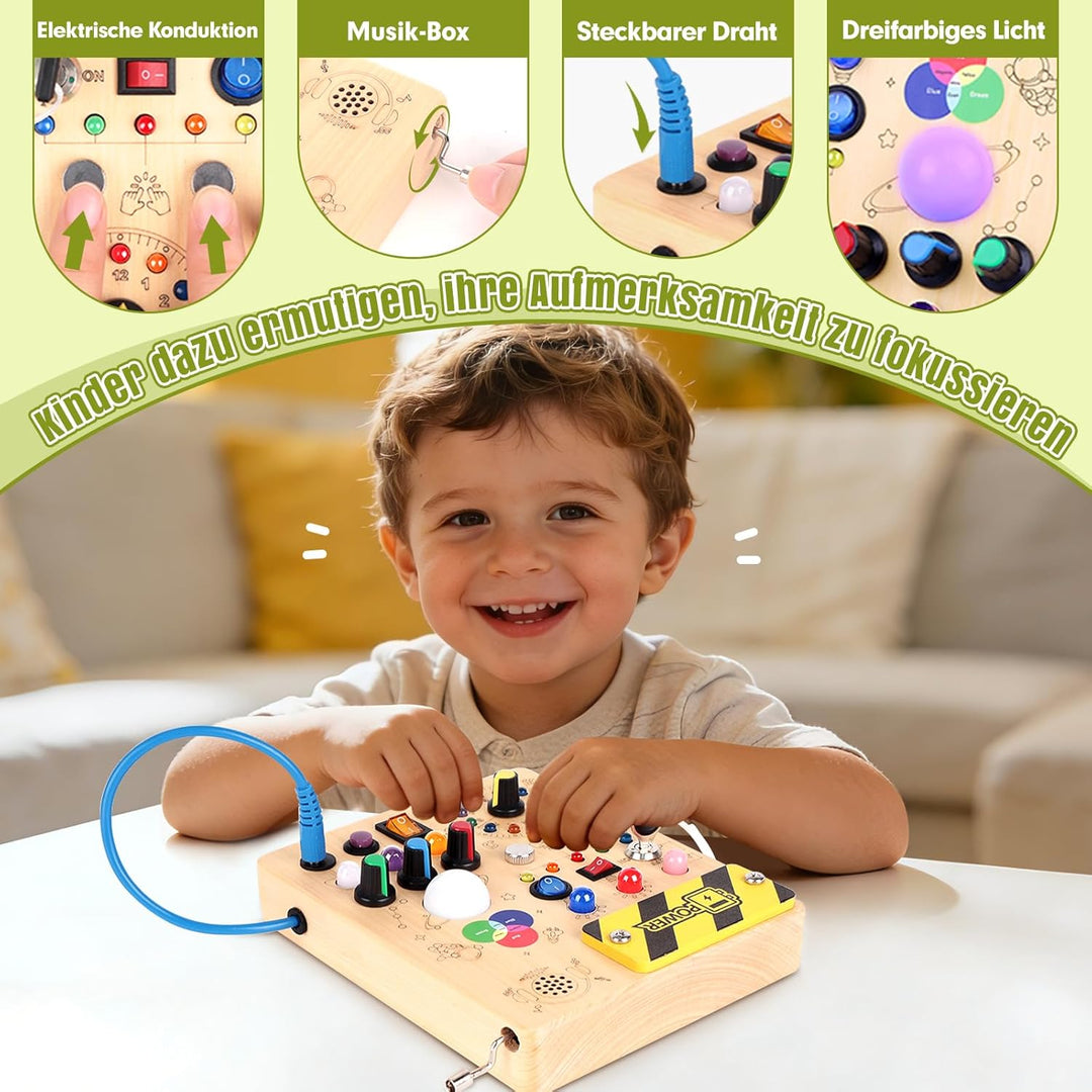 Hoarosall Montessori Busy Board Activity Board Holz Spielzeug ab 1 Jahr mit 12 Schaltern & 24 LED-Le
