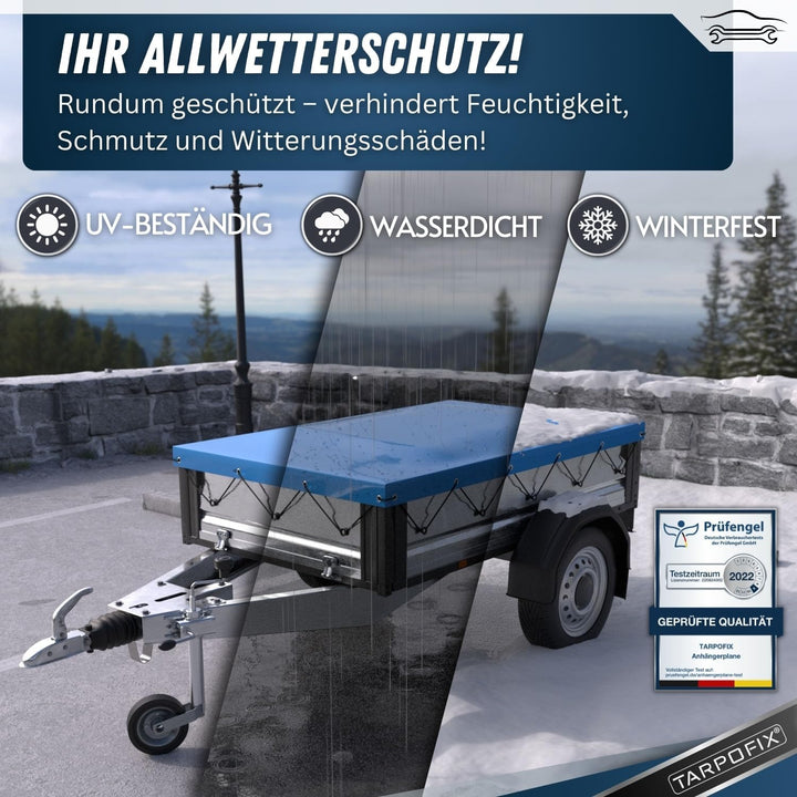 Tarpofix® Anhängerplane Flachplane 2075x1140x100 mm inkl. Planenseil - ECHTES PVC PLANENMATERIAL - E