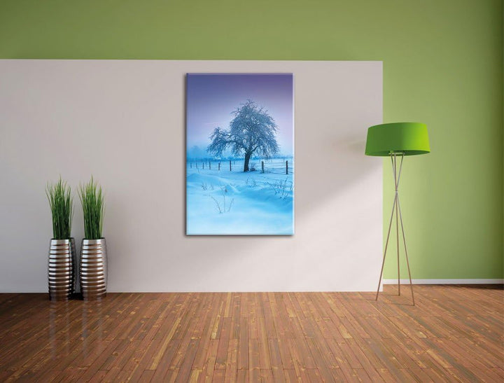 Baum in Winterlandschaft, Format: 100x70 auf Leinwand, XXL riesige Bilder fertig gerahmt mit Keilrah
