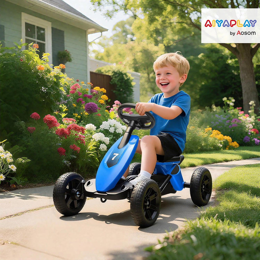 AIYAPLAY Pedal Go Kart für Kinder, Kinder-Rennwagen mit leisen Eva-Reifen, für 2-5 Jahre, blau | Kin
