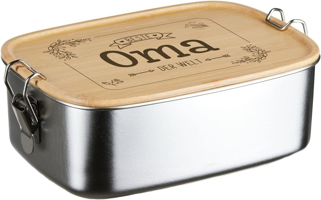 Tassenbrennerei Brotdose - Beste Oma der Welt - 1000ml Edelstahl mit Bambusdeckel mit Gravur - Gesch