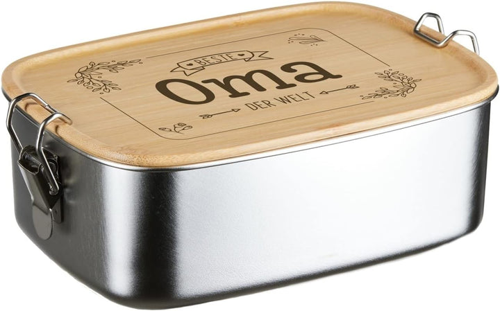 Tassenbrennerei Brotdose - Beste Oma der Welt - 1000ml Edelstahl mit Bambusdeckel mit Gravur - Gesch