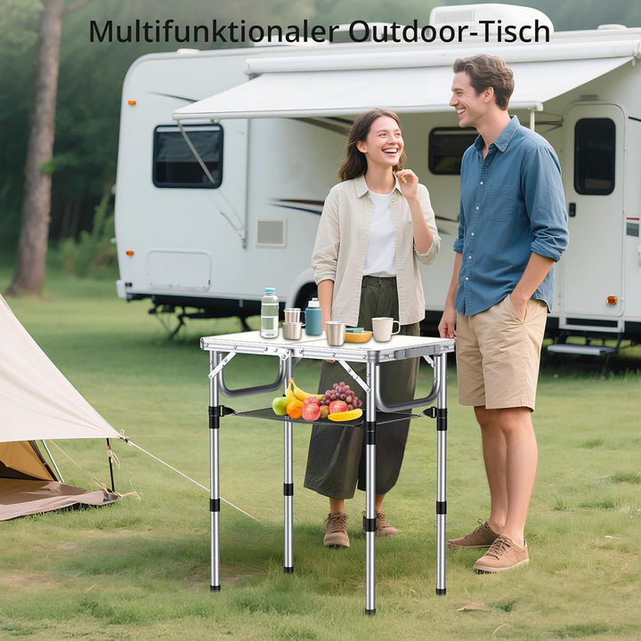 Anbte Campingtisch Klapptisch aus Aluminium mit 3 Verstellbare Höhe Tragbar Koffertisch mit Aufbewah