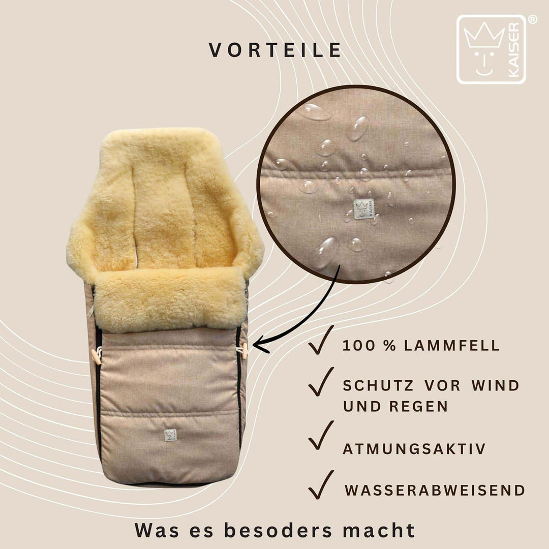 Kaiser Dublas 2.0 Lammfell-Fusssack für Kinderwagen, 95 x 45 cm, Wasserabweisend (ginger), ginger