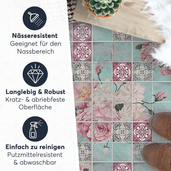 Fliesen Mosaik [ Fliesen Folie für Boden ] - Sticker Aufkleber Folie für Bodenfliesen - Bad oder Küc