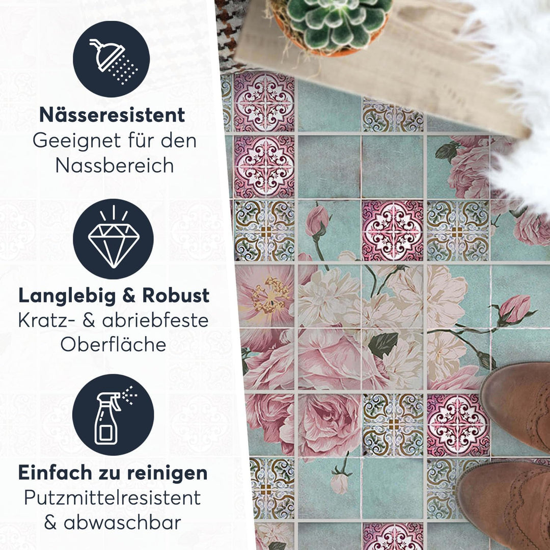 PVC Klebe-Fliesen für - [ Boden Fliesen ] - Aufkleber Folie Sticker für Boden-Fliesen - Küche oder B