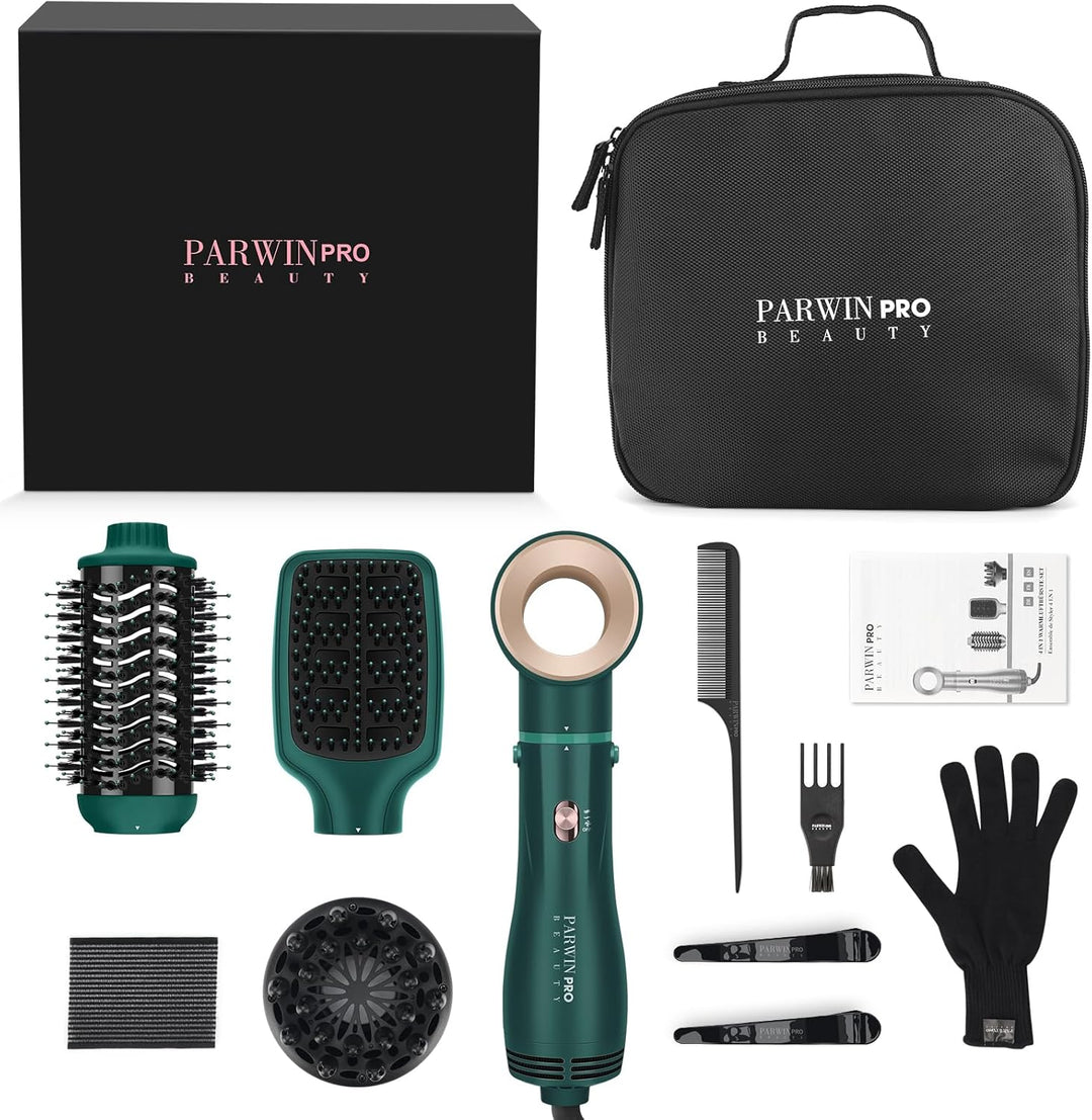 4 IN 1 Haartrockner Warmluftbürste Set, PARWIN PRO BEAUTY Styler-Set, Föhnbürste Lockenbürste mit 4