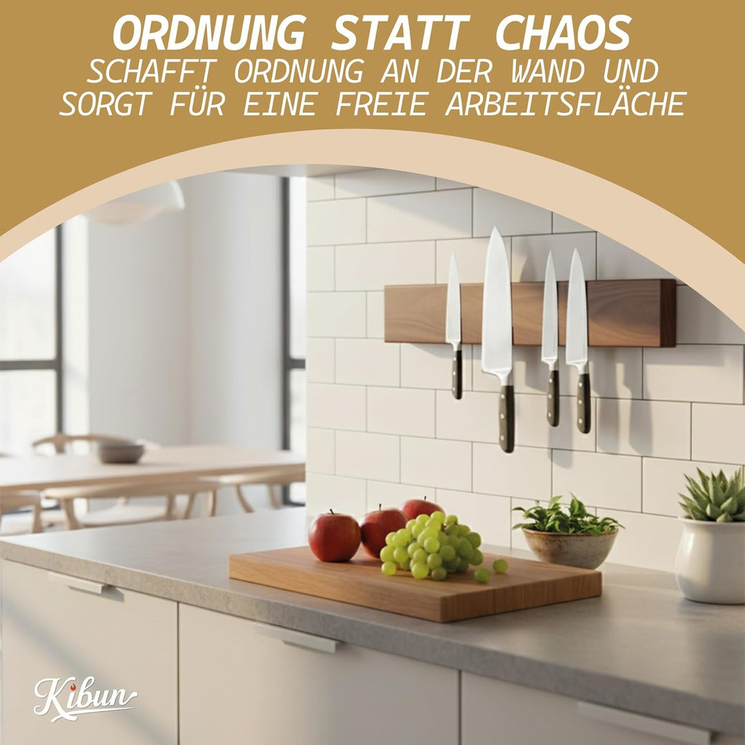 Kibun® Magnetleiste für Messer 40 cm; Extra Starker Magnet Messerhalter, edles Bambus/Walnuss Holz M
