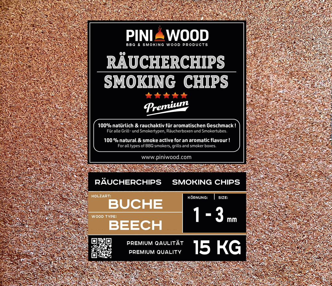 PINI 15 Kg Räucherchips Buche 1-3 mm Smoking Dust Räucherspäne