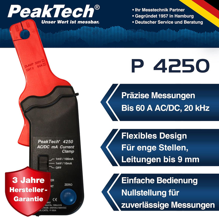 PeakTech P 4250 4250 - Stromzangen-Adapter für Multimeter bis zu 60 in AC/DC mit 4 mm Steckern, Null
