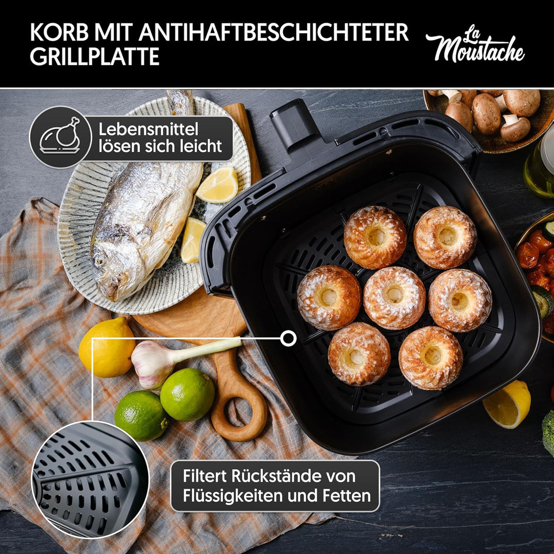 La Moustache - Heissluftfritteuse 6,5 L, Ölfreie Fritteuse 1700 W, 8 Programmen, Air Fryer Digitale