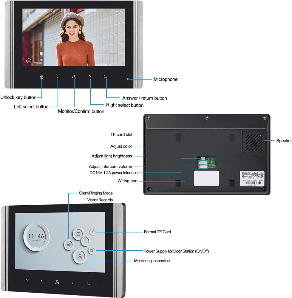 FTes RFKits WLAN Wireless Video Türsprechanlage,1080P Aussenkamera,7 Zoll Touchscreen Wireless Monit