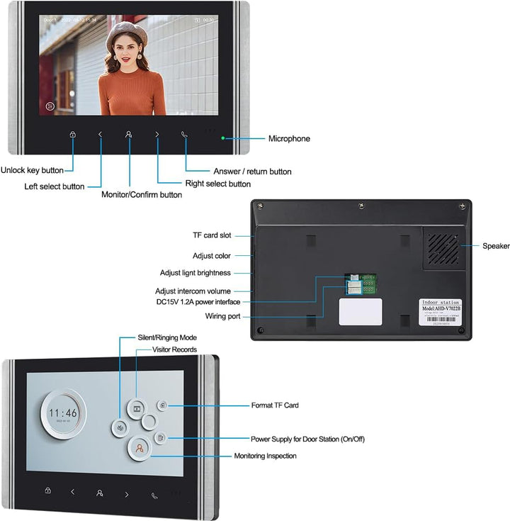 FTes RFKits WLAN Wireless Video Türsprechanlage,1080P Aussenkamera,7 Zoll Touchscreen Wireless Monit
