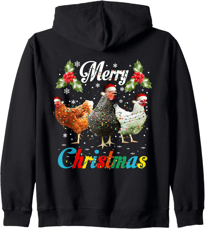 Frohe Weihnachten Hühner Landwirt Santa Hut Niedlich Xmas Li Kapuzenjacke