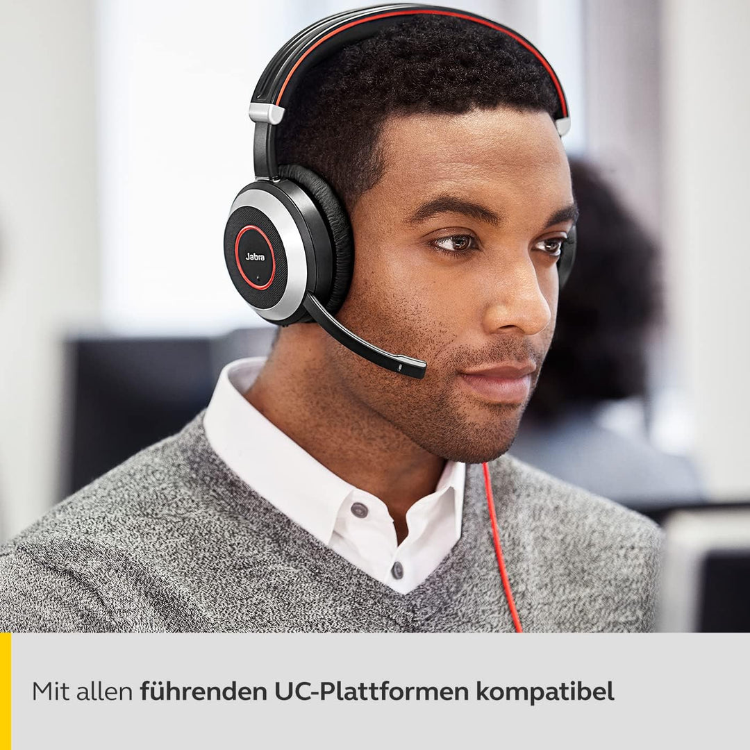 Jabra Evolve 80 UC Stereo Over-Ear Headset, kabelgebunden – Unified Communications Kopfhörer mit akt