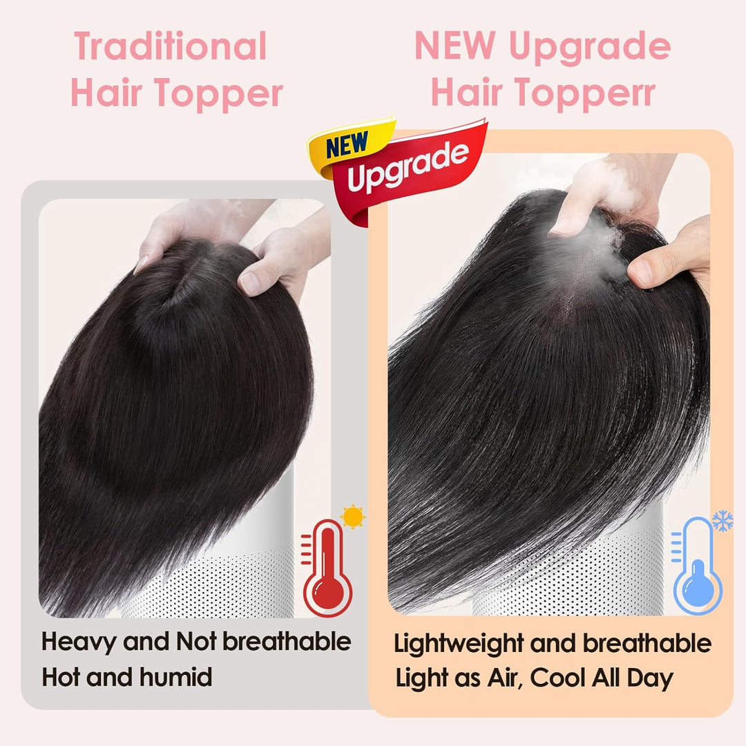 S-noilite Haar Toppers Echthaar Natürliches Schwarz - Toupet für Frauen mit Seitenpony 100% Echthaar
