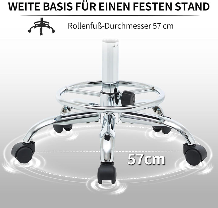 FIRAVOE Rollhocker höhenverstellbar 49,5–67,6 cm mit Rückenlehne und Fussstütze, ergonomischer Drehh