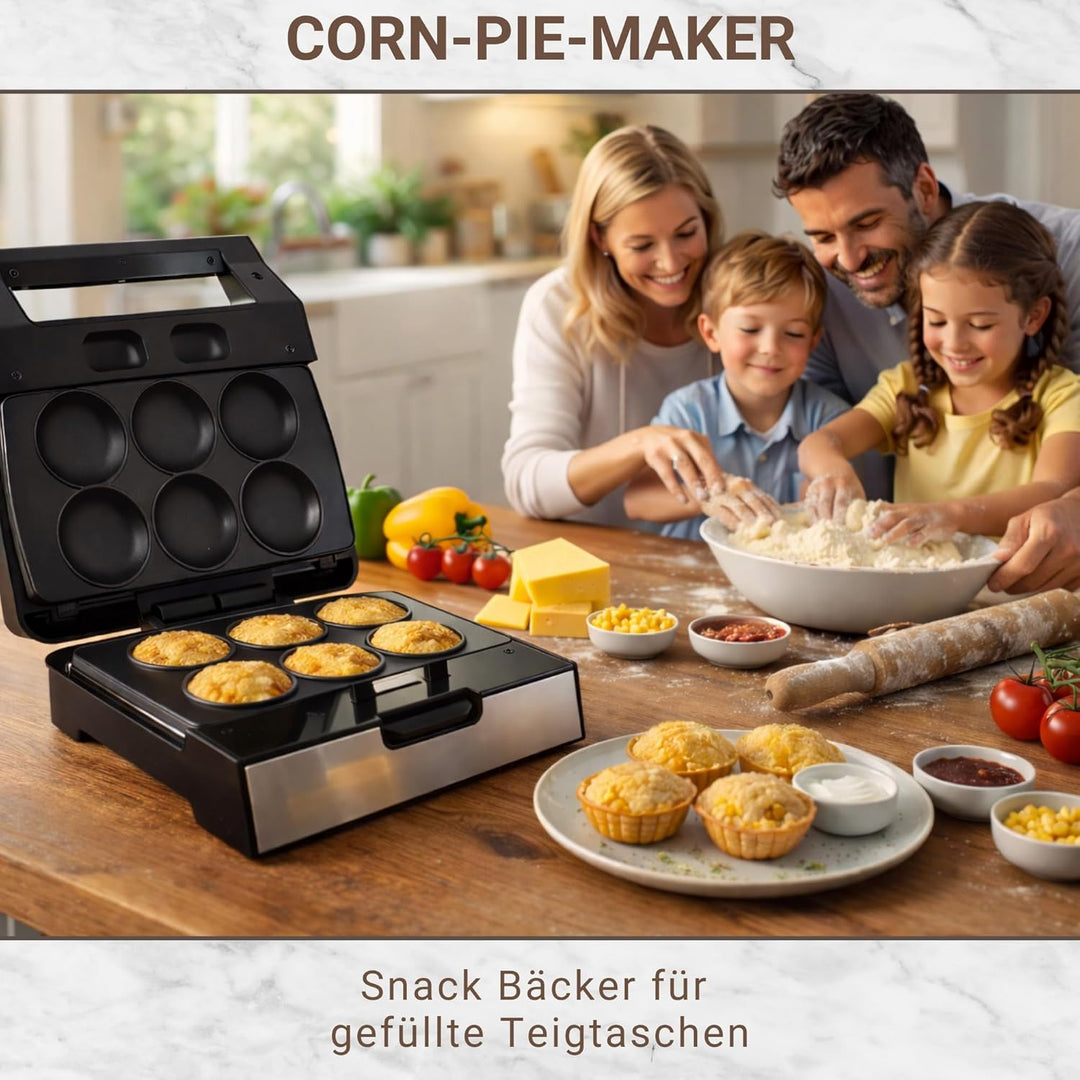 Syntrox Corn Pie Maker mit Wechselplatten, Edelstahl, schnelles Aufheizen, Antihaftbeschichtet, vers