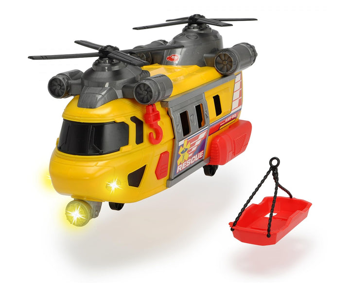 Dickie Toys Rettungshelikopter mit drehbarem Frontlicht & Sound, Helikopter mit Aufzieh-Seilwinde in