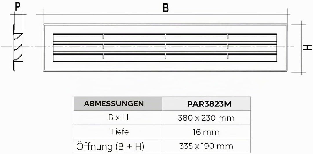 Die Belüftung par3823 m Lüftungsgitter Kunststoff rechteckig 380 x 230 mm Einbauleuchte, Braun Braun