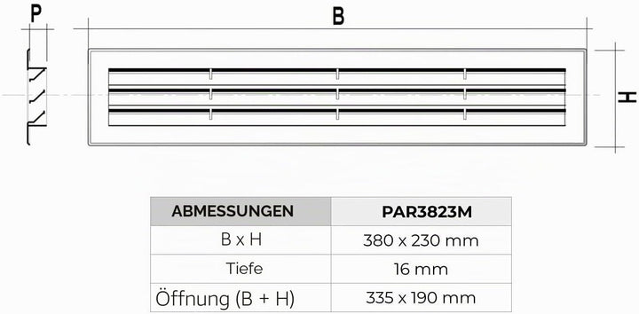 Die Belüftung par3823 m Lüftungsgitter Kunststoff rechteckig 380 x 230 mm Einbauleuchte, Braun Braun