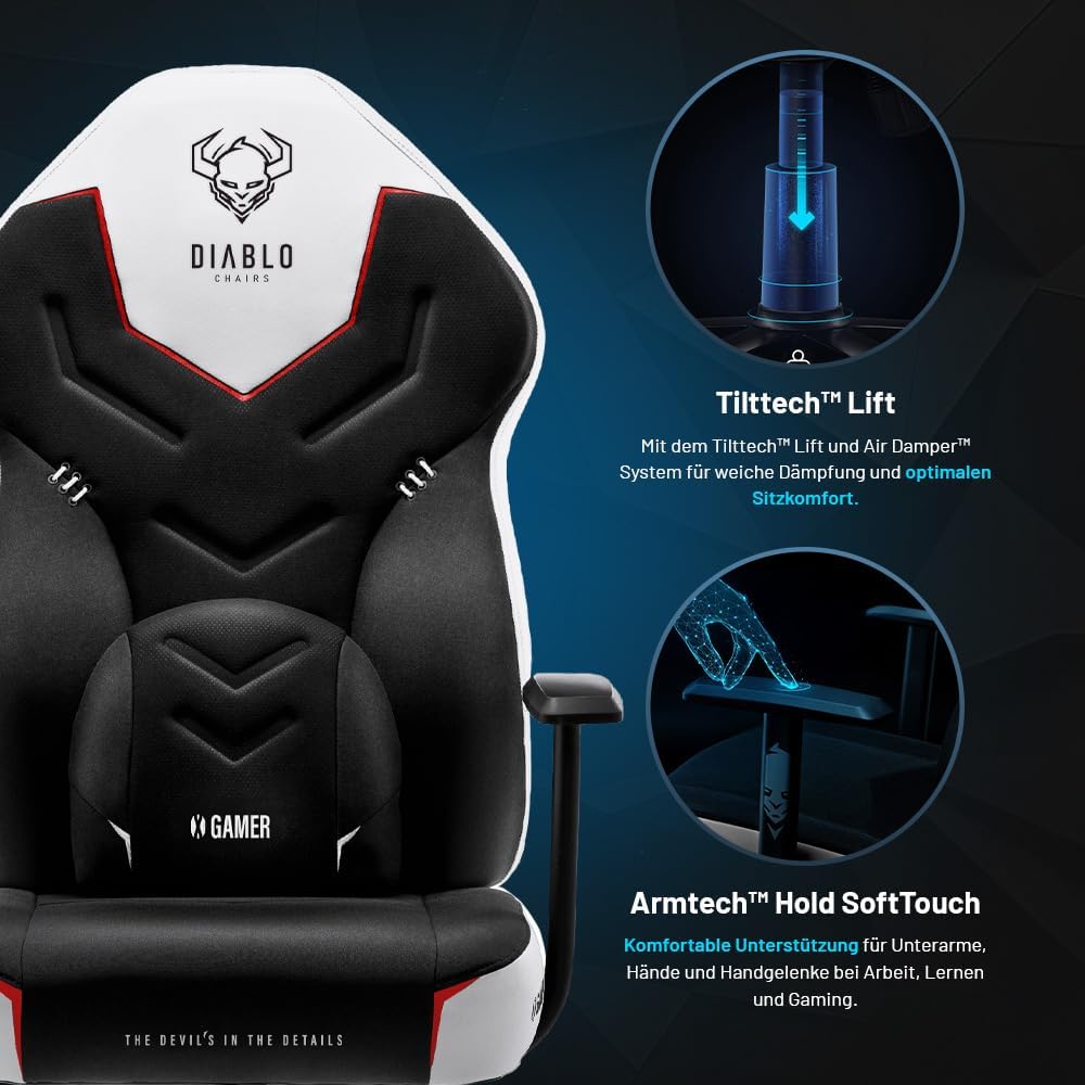 Diablo X-Gamer 2.0 Gaming Stuhl Bürostuhl Stoffbezug Ergonomisches Design Lendenwirbelkissen Softpad