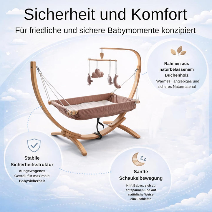 Kinder-Hängematte mit Holzgestell – Ergonomische 66×150 cm Hängeliege für 3–5 Jahre I Weicher Atmung