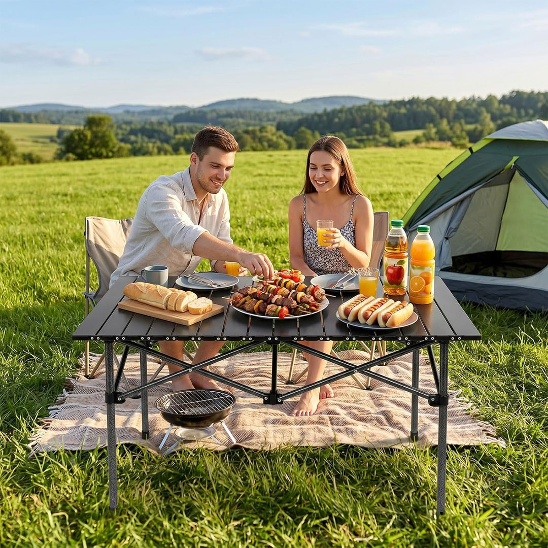 Campingtisch Faltbar 96x57cm, Klapptisch mit Aufrollbarer Tischplatte & Tragetasche, Klappbarer Mult