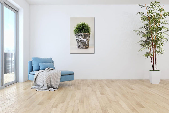 deyoli Schilf im Blumentopf im Format: 60x40 als Leinwandbild, Motiv fertig gerahmt auf Echtholzrahm